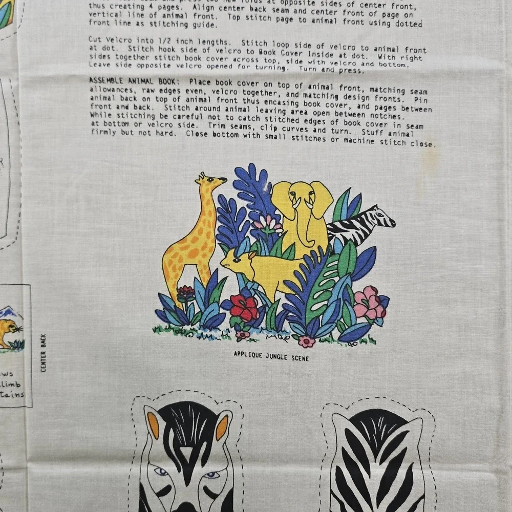 Vintage Springs Jungle Kingdom Cut Sew Fabric Panel Stuffed Animals Soft Books